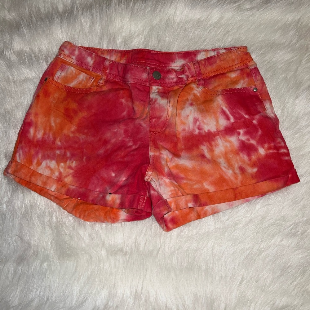 Total Girl Red and Orange Tie-Dye Jean Shorts
